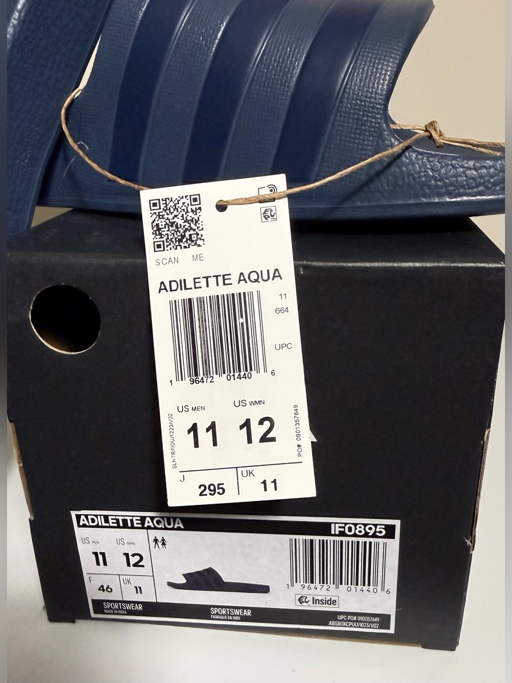 Adidas Adilette Aqua Slide Sandals in Navy Blue - Picture 2 of 6